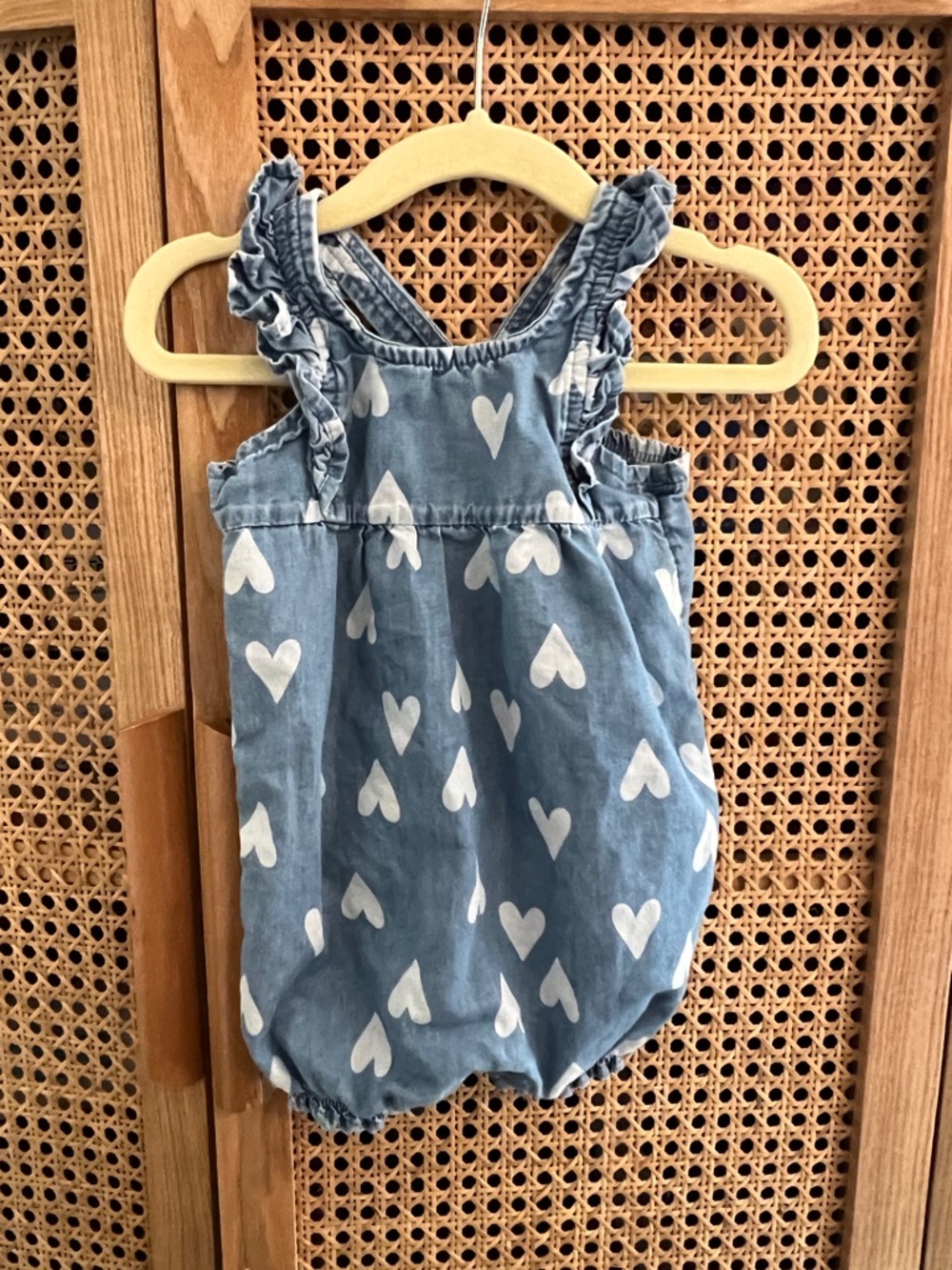 3-6M Carter's Denim-Style Blue Heart Romper with Ruffle Straps